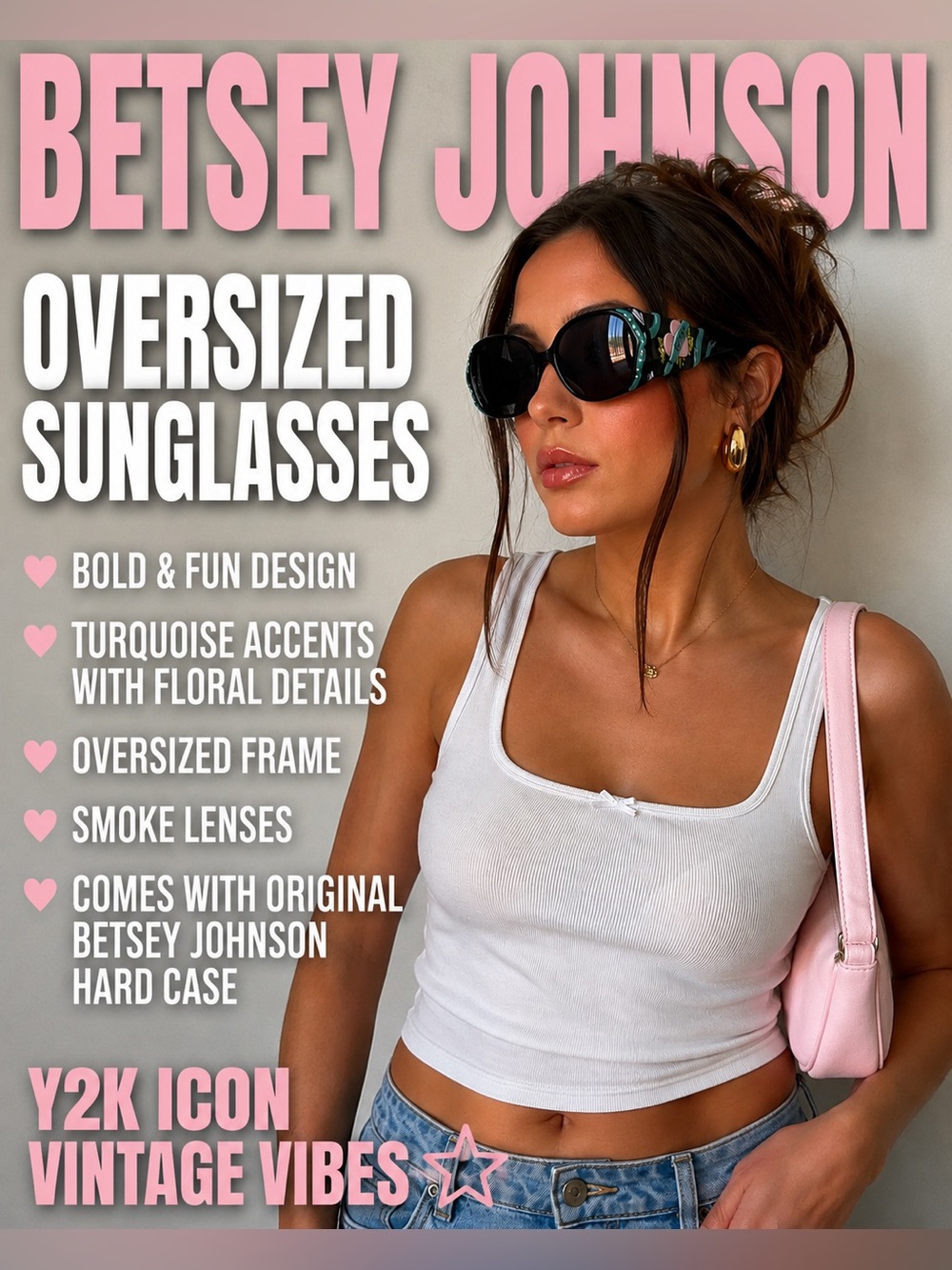 Vintage Betsey Johnson Heartbreaker Black & Teal Accent Sunglasses Oversized